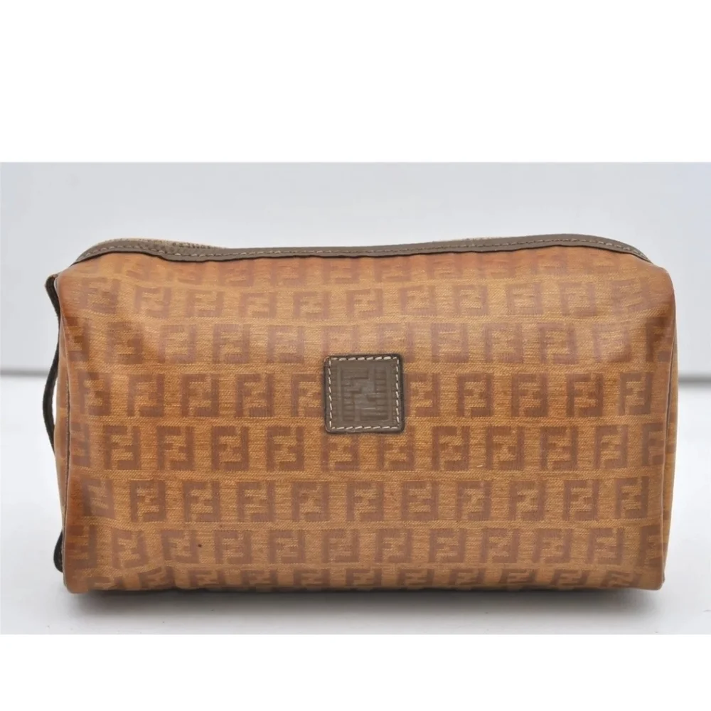 Fendi Zucca Vintage Rare Clutch Pouch W/Leather Trim Strap - Picture 2 of 16